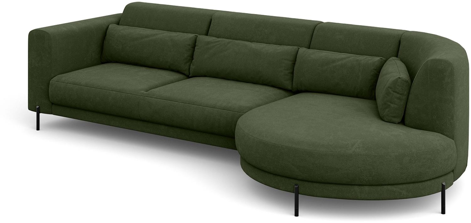 MEBLINI Ecksofa mit Kissen und Metallbeinen - Abgerundetes Sofa - Couch L-Form - Eckcouch - Wohnlandschaft - BOBBY - 319x159x89cm Rechts - Grün Samt Bild 1