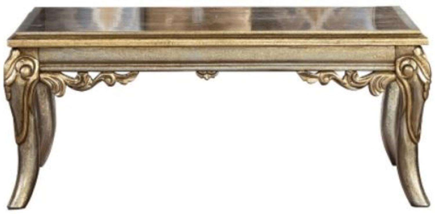Casa Padrino Luxus Barock Couchtisch Silber / Gold - Handgefertigter Massivholz Wohnzimmertisch im Barockstil - Barock Wohnzimmer Möbel - Edel & Prunkvoll Bild 1