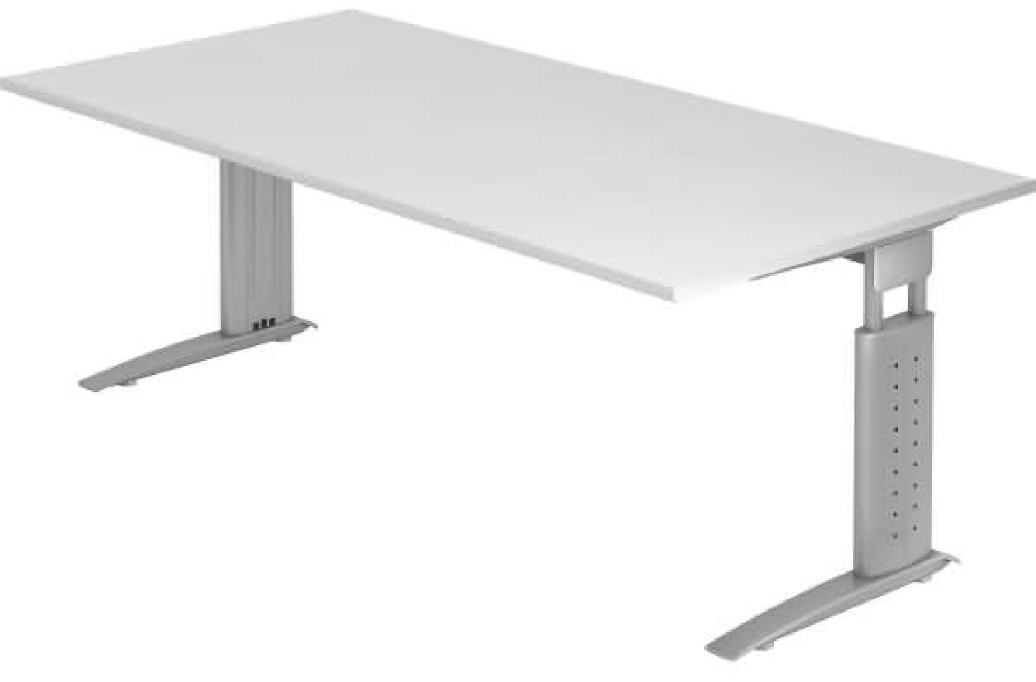 Schreibtisch US2E C-Fuß 200x100cm Weiß Gestellfarbe: Silber Bild 1