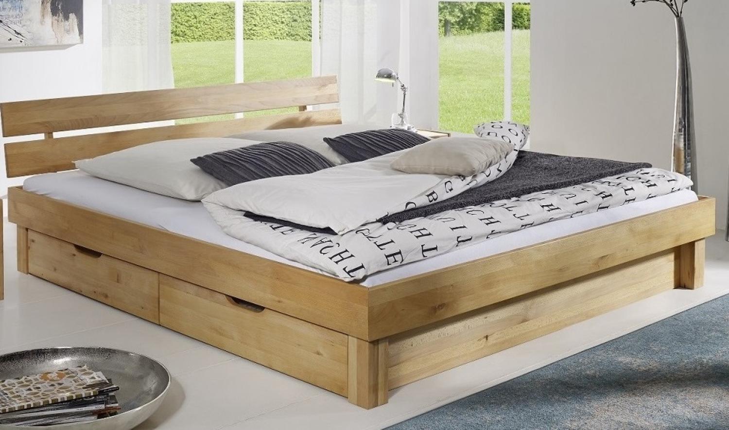 Lewis' Bett mit Bettkästen, Kernbuche massiv, 180 x 200 cm, Kopfteil geteilt Bild 1