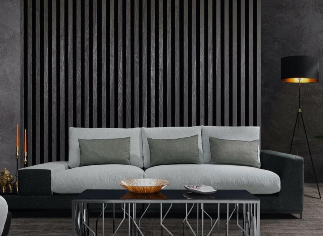 Casa Padrino Luxus Wohnzimmer Sofa mit dekorativen Kissen Hellgrau / Schwarz 337 x 100 x H. 57 cm Bild 1