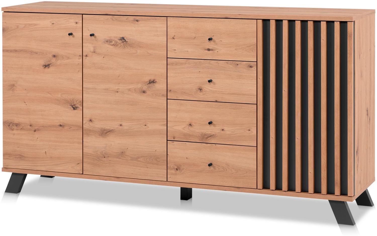 KHG Kommode 3-türig inkl. 4 Schubladen Scandi, Sideboard aus Holzwerkstoff Eiche foliert für Wohnzimmer und Esszimmer, 160 x 85 x 40 cm (B/H/T) Bild 1