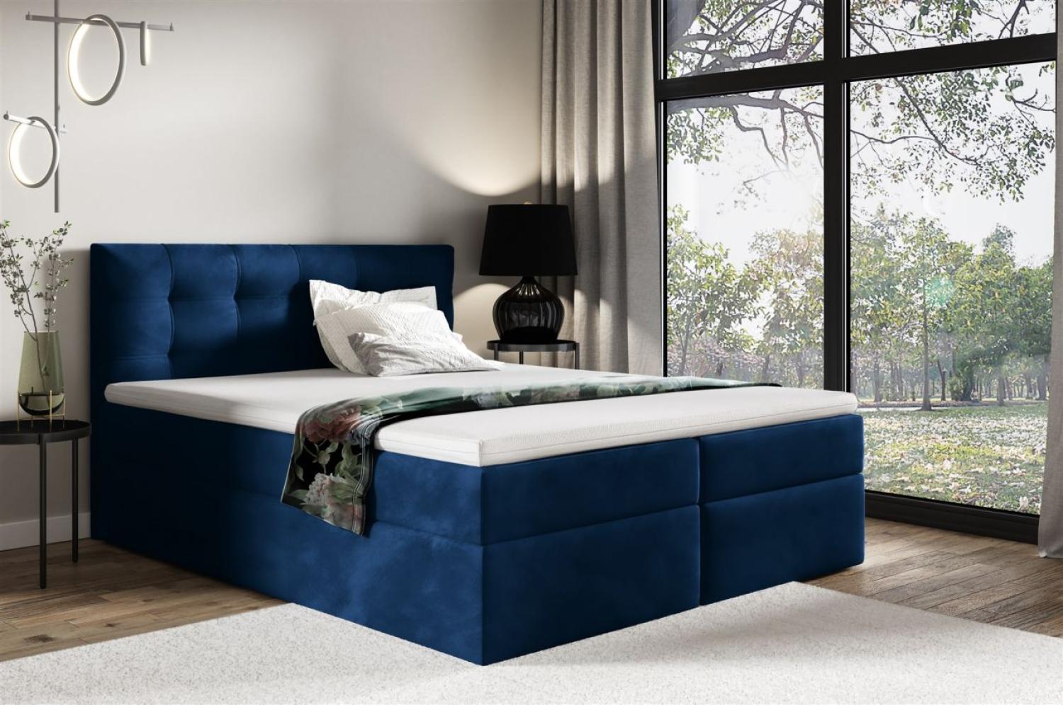Boxspringbett Schlafzimmerbett OVIEDO XL 120x220cm Stoff Fresh Blau Bild 1