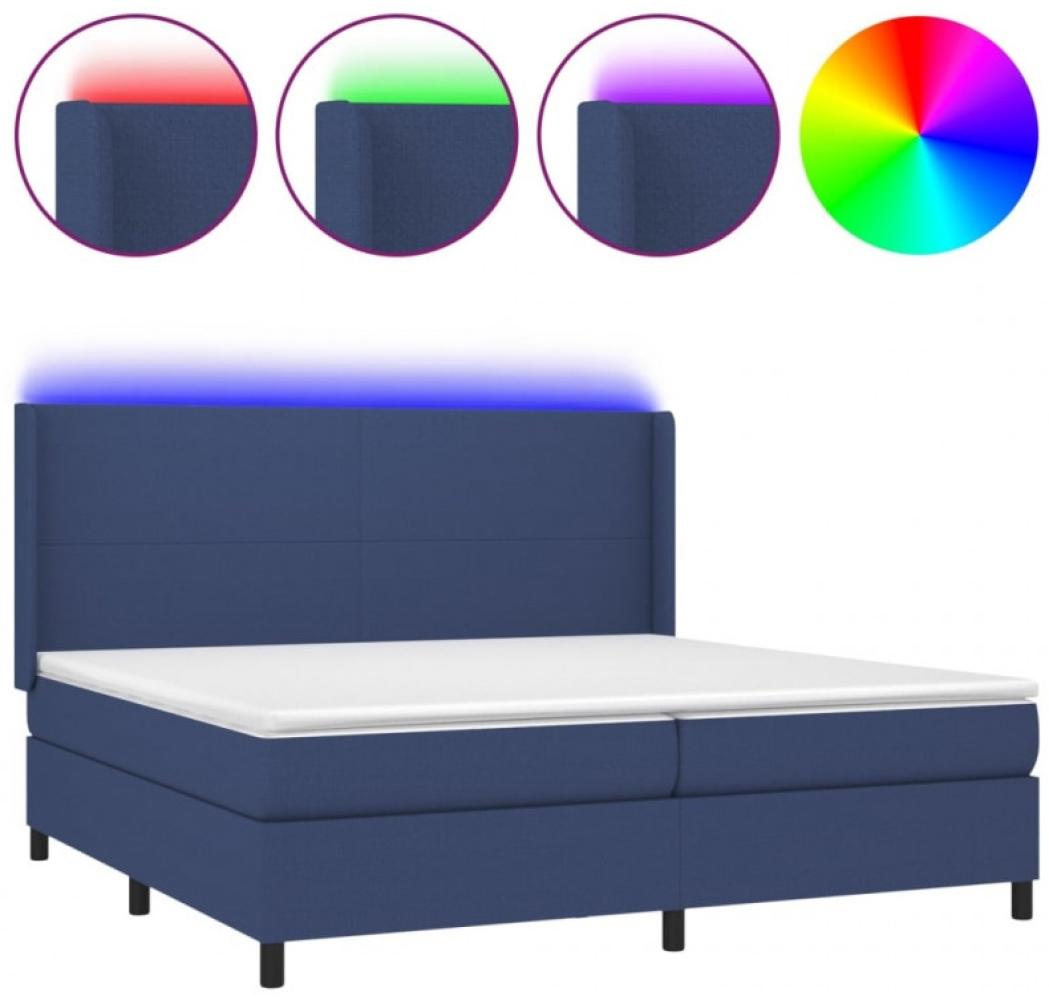 vidaXL Boxspringbett mit Matratze & LED Stoff Blau 200 x 200 cm, Härtegrad: H2 [3138187] Bild 1