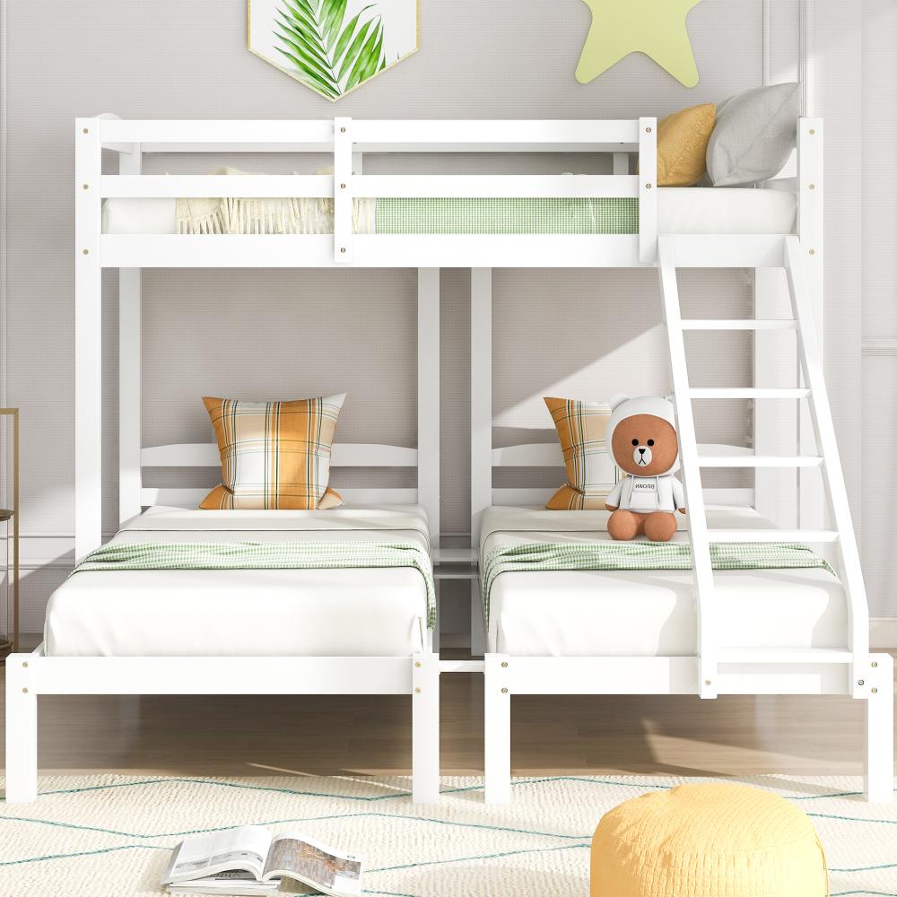 Merax Dreierbett, Dreifaches Etagenbett mit Seitenleiter für Kinder und Jugendliche, Weiß (90x200cm) Bild 1