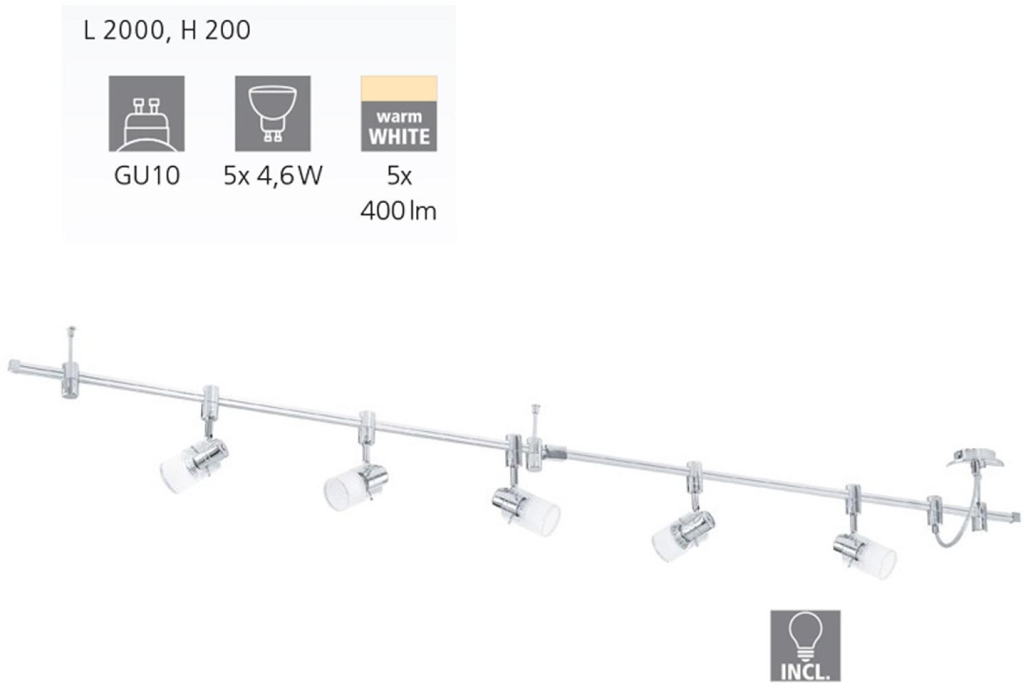 Eglo 93358 Spot System LED VILANOVA Stahl alu chrom, Glas weiss, klar GU10 max. 5X4,6W 3000K L:200cm H:20cm Bild 1