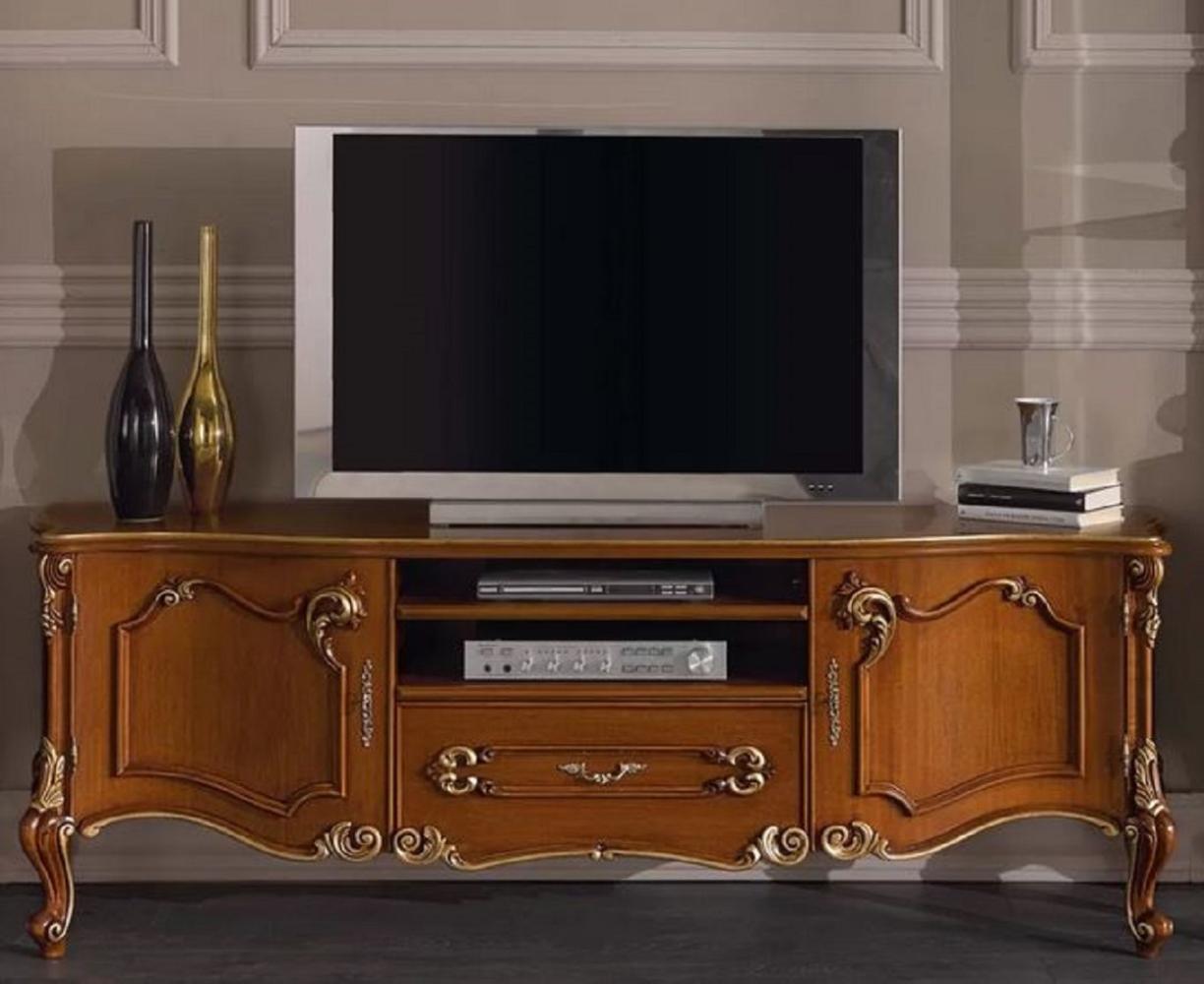 Casa Padrino Luxus Barock TV Schrank Braun / Gold - Handgefertigtes Massivholz Sideboard mit 2 Türen und Schublade - Barock Wohnzimmer Möbel - Luxus Qualität - Made in Italy Bild 1