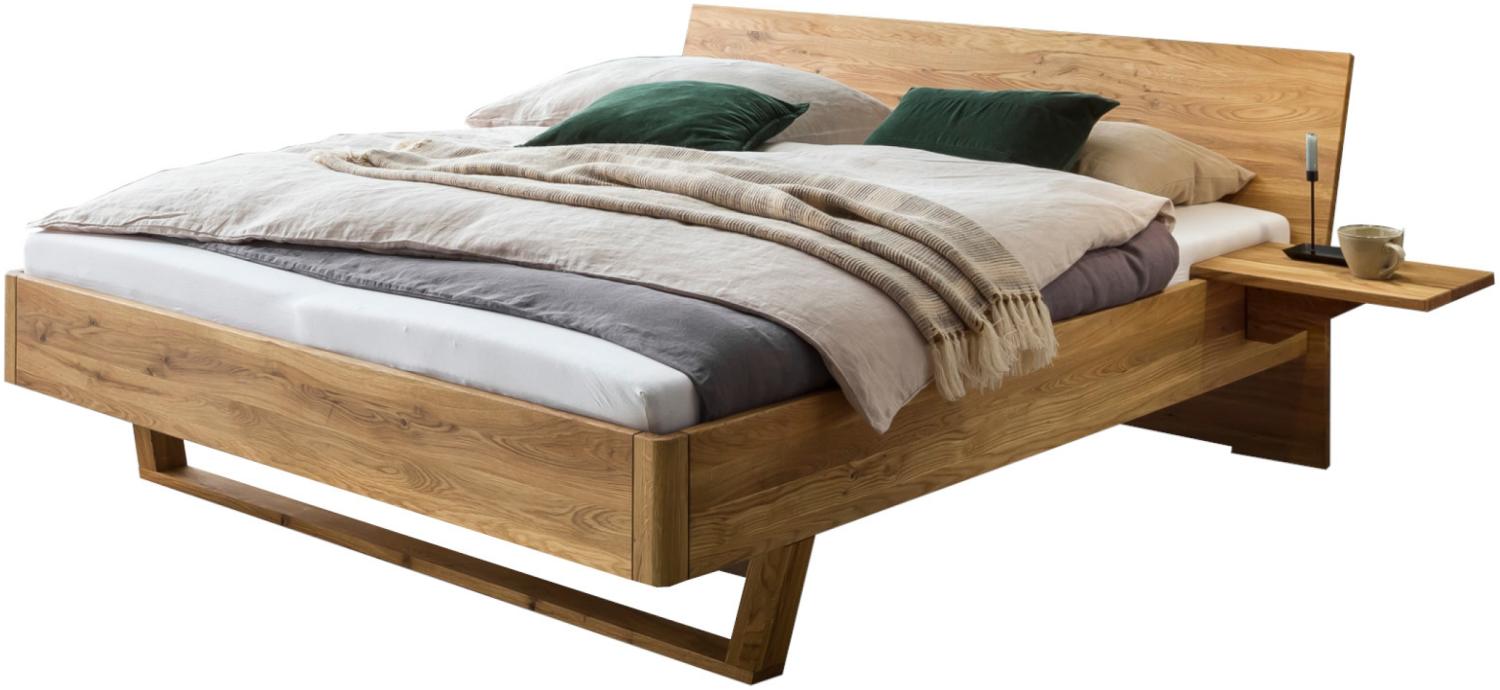 Bed Box Massivholz Bettrahmen Concept Line 300, Wildeiche geölt, mit Kopfteil und Nachtkonsolen 160x200 cm Bild 1
