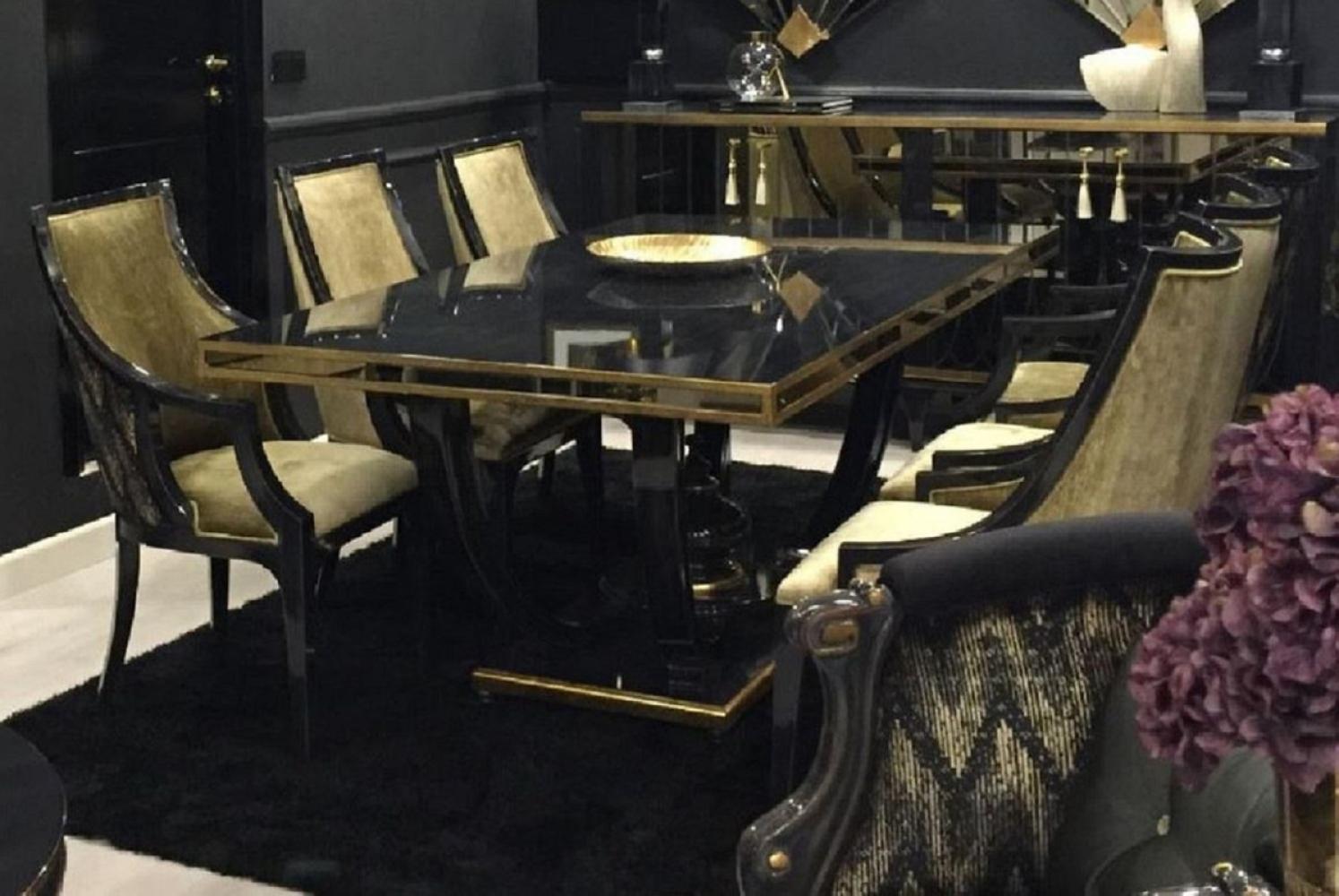 Casa Padrino Luxus Barock Esszimmer Stuhl 8er Set Gold / Schwarz - Barockstil Küchen Stühle - Prunkvolle Luxus Esszimmer Möbel im Barockstil - Barock Esszimmer Möbel - Edel & Prunkvoll Bild 1