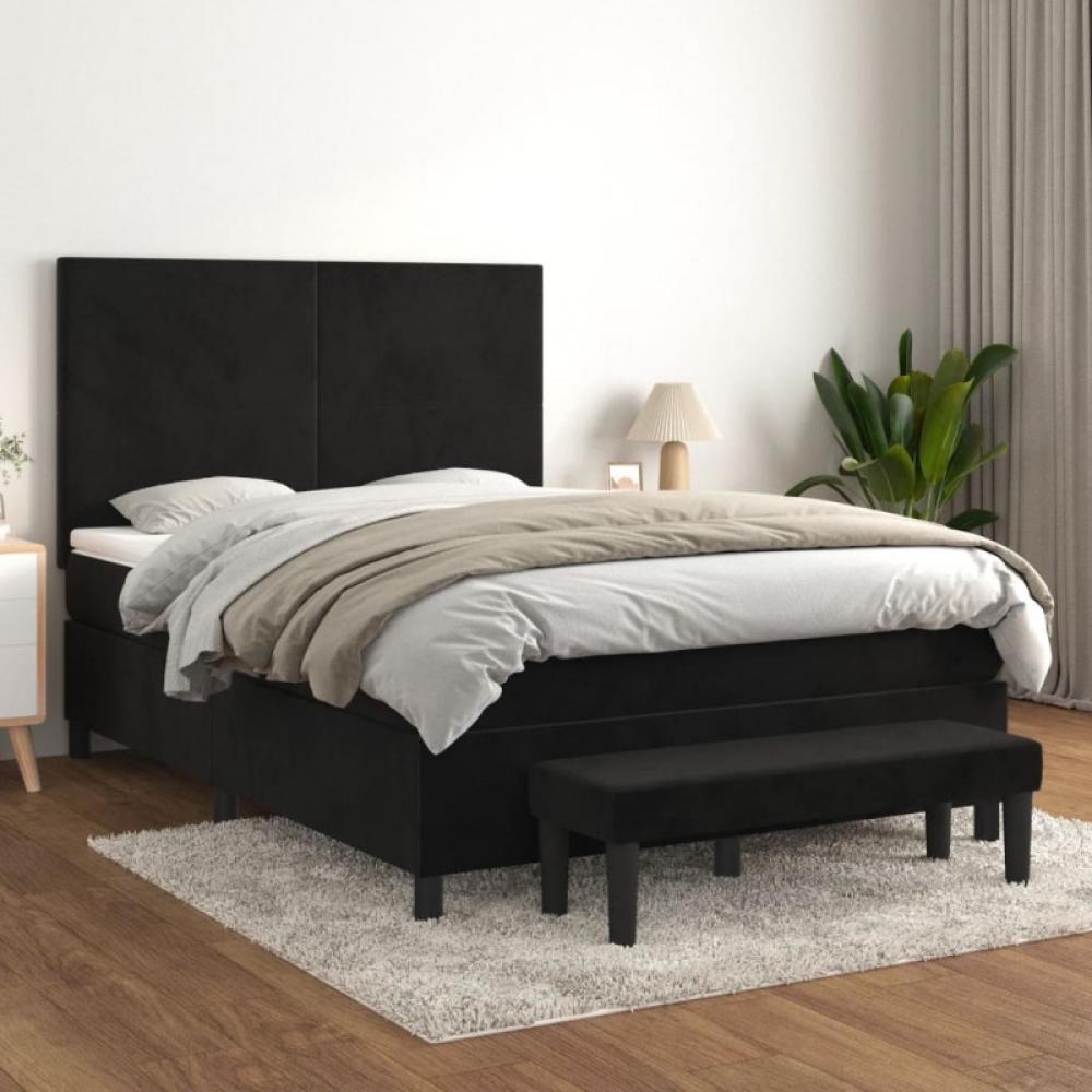 Boxspringbett mit Matratze Schwarz 140x200 cm Samt Bild 1