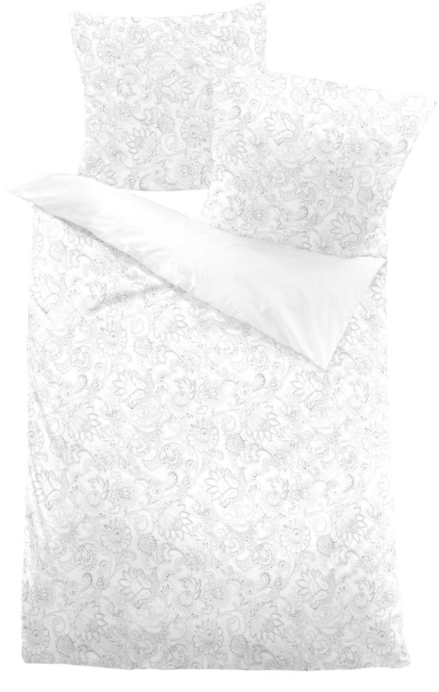 Dormisette Edel Biber Bettwäsche 155x220 Blumen Paisley Wende silber weiß 1628-91 Bild 1