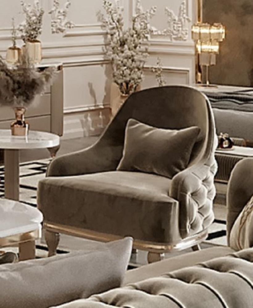 Casa Padrino Luxus Art Deco Wohnzimmer Sessel Grau / Gold 81 x 80 x H. 104 cm - Art Deco Wohnzimmer Möbel - Luxus Kollektion Bild 1