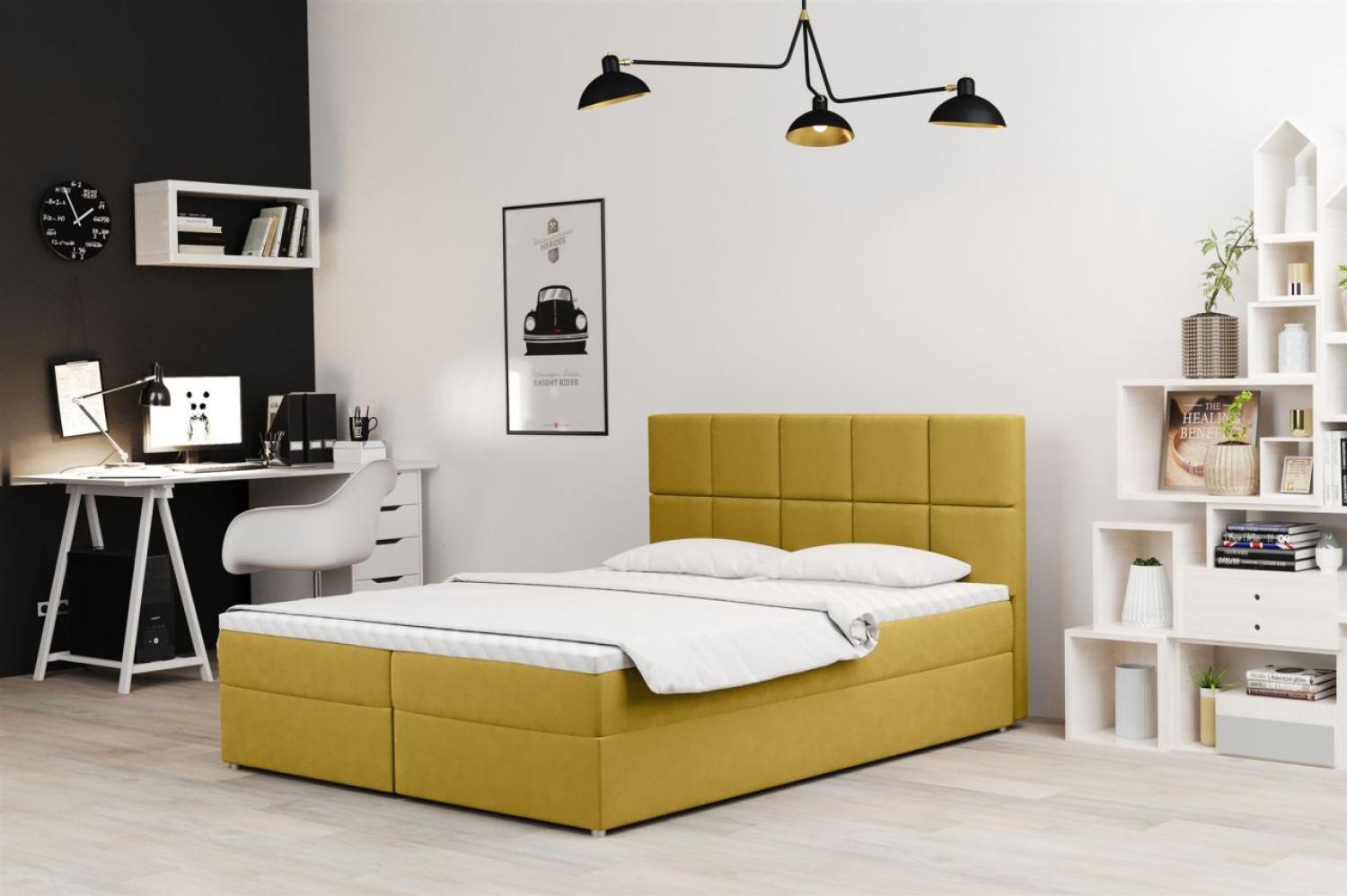 Boxspringbett Schlafzimmerbett FRASCO 160x200cm in Stoff Soro Gelb Bild 1