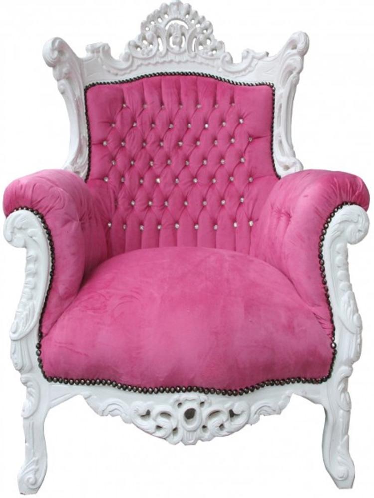Casa Padrino Barock Sessel "Al Capone" Pink/ Weiß mit Bling Bling Glitzersteinen - Antik Stil Bild 1