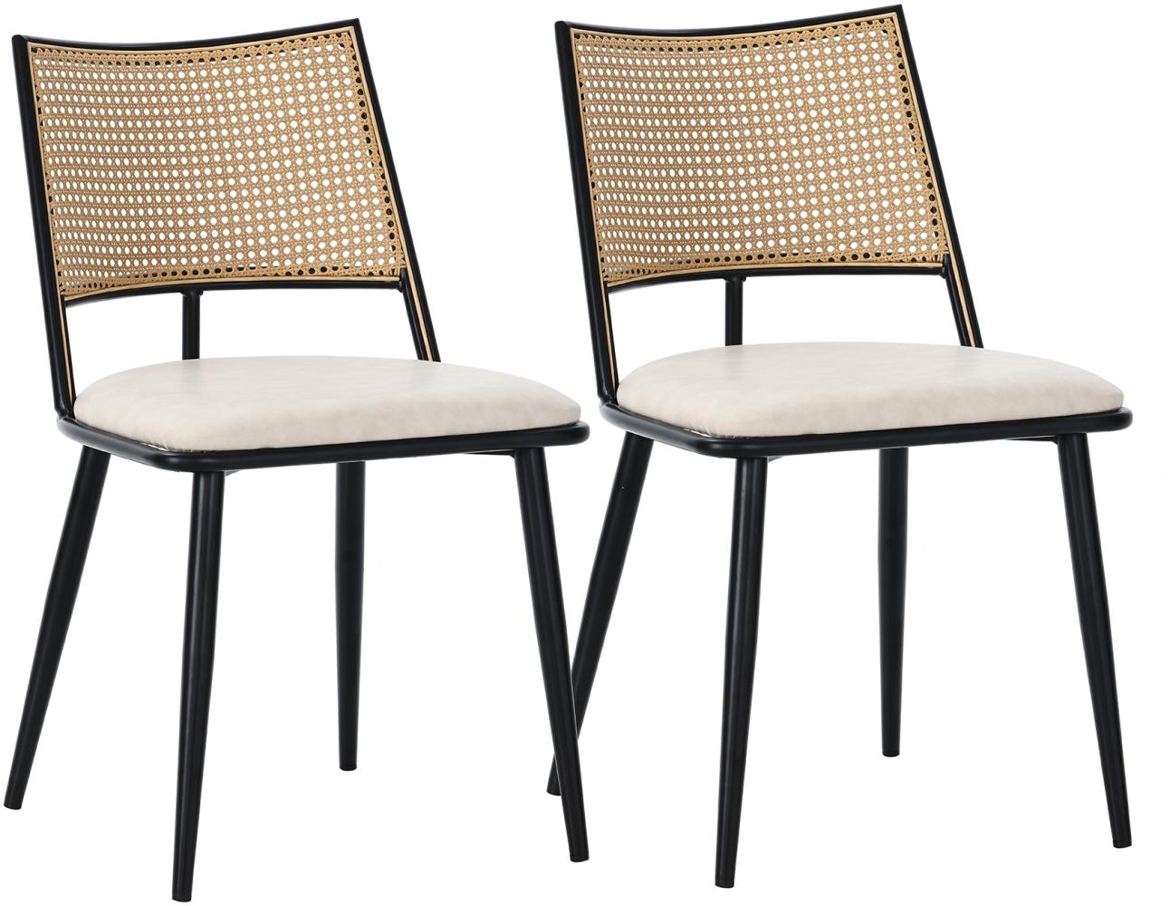 Merax PU-Sitz, Rattan-Rückenlehne, 4er-Set, Wohnzimmer, Schlafzimmerstuhl, Schwarz Bild 1