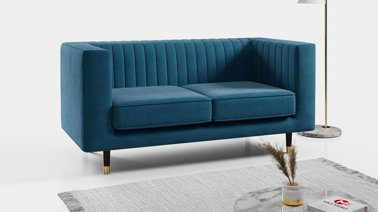 Sofa - Moderne Polstersofa - Skandinavische Deko - ELMO - 2 Sitzer - Blau Mikrofaser Bild 1