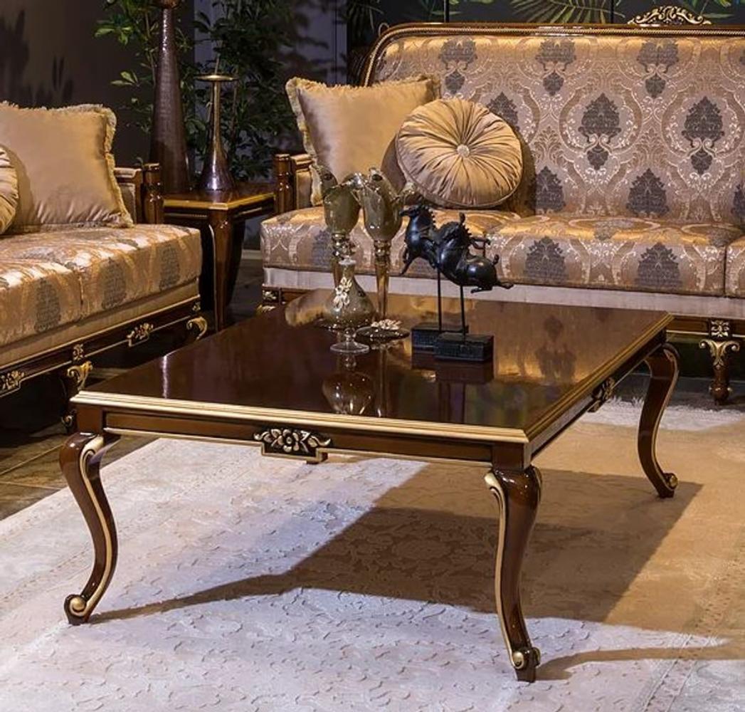 Casa Padrino Luxus Barock Couchtisch Braun / Gold 129 x 94 x H. 46 cm - Eleganter Massivholz Wohnzimmertisch - Barock Wohnzimmer Möbel Bild 1