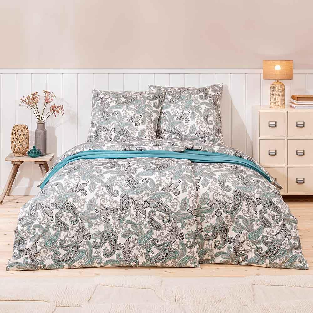 Estella Mako Jersey Bettwäsche 155x220 Amadeus mint Paisley ecru 6955-520 Bild 1