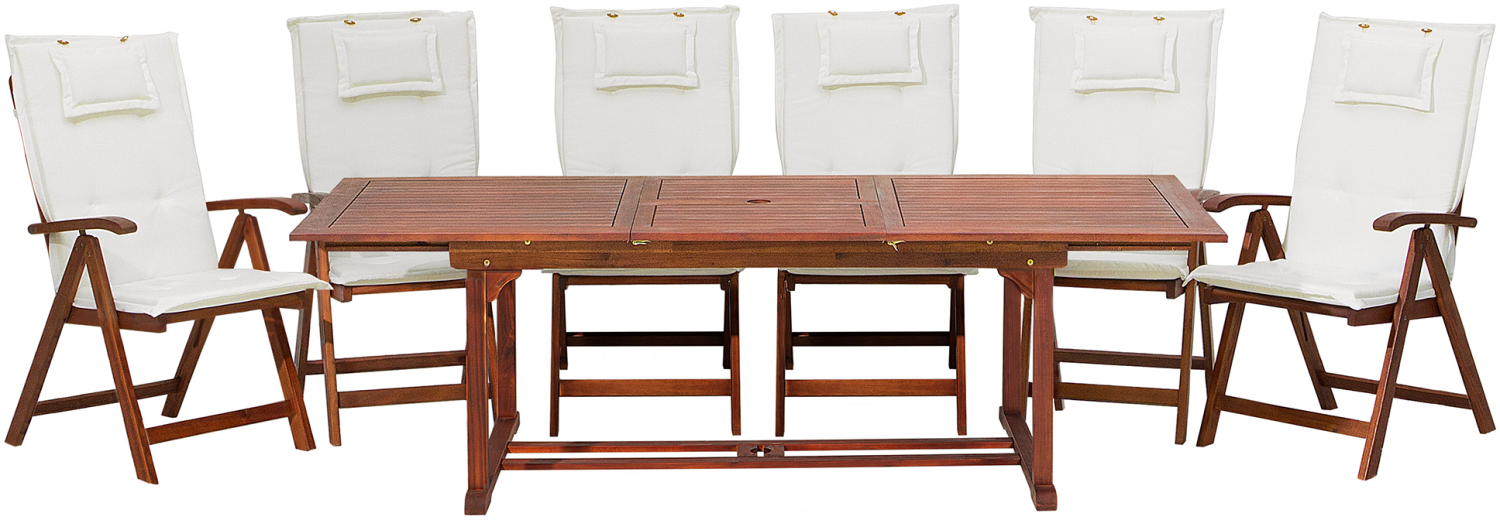 Gartenmöbel Set Akazienholz 6-Sitzer rechteckig Auflagen cremeweiß TOSCANA Bild 1