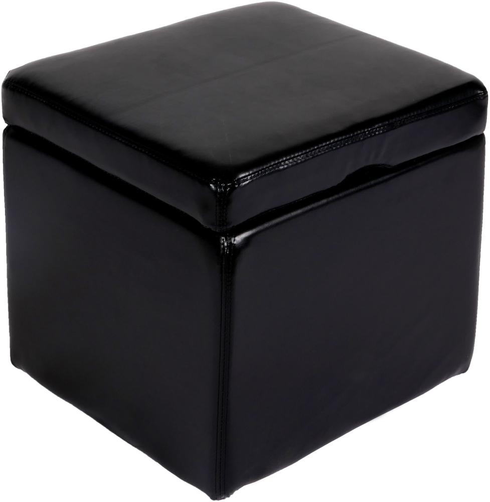 Hocker Sitzwürfel Sitzhocker Aufbewahrungsbox Onex, mit Deckel, Leder + Kunstleder, 45x44x44cm ~ schwarz Bild 1