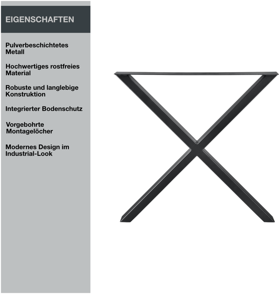 Tischgestell | X-Design | 60x72 cm | Stahl - Schwarz Bild 1