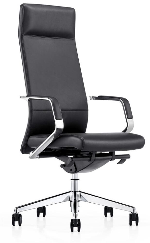 SalesFever Stuhl Bürostuhl schwarz Echtleder, Aluminium, Kunstleder L = 60 x B = 62 x H = 117 schwarz Bild 1