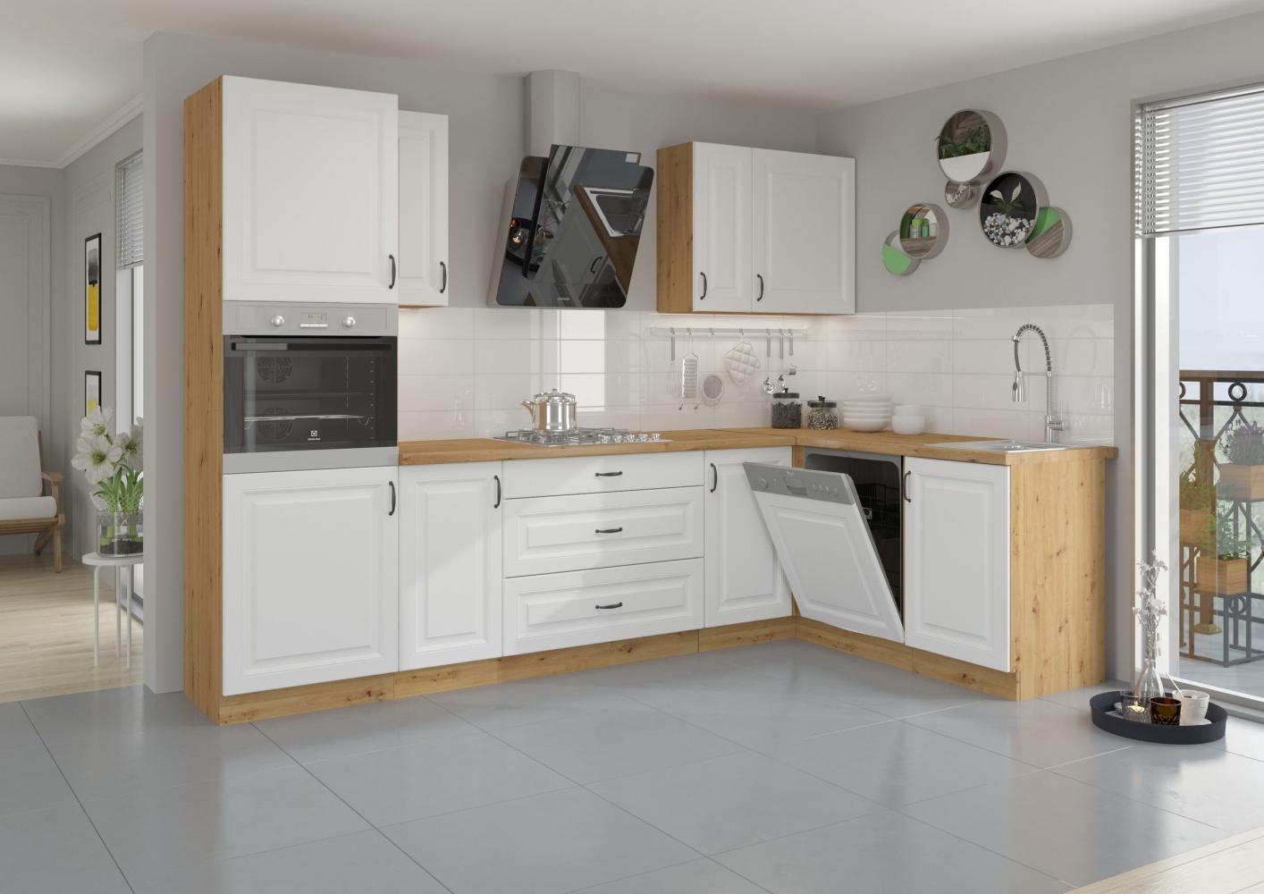 Küche Stilo Weiß + Eiche Artisan Küchenzeile Küchenblock Einbauküche Winkelküche Bild 1