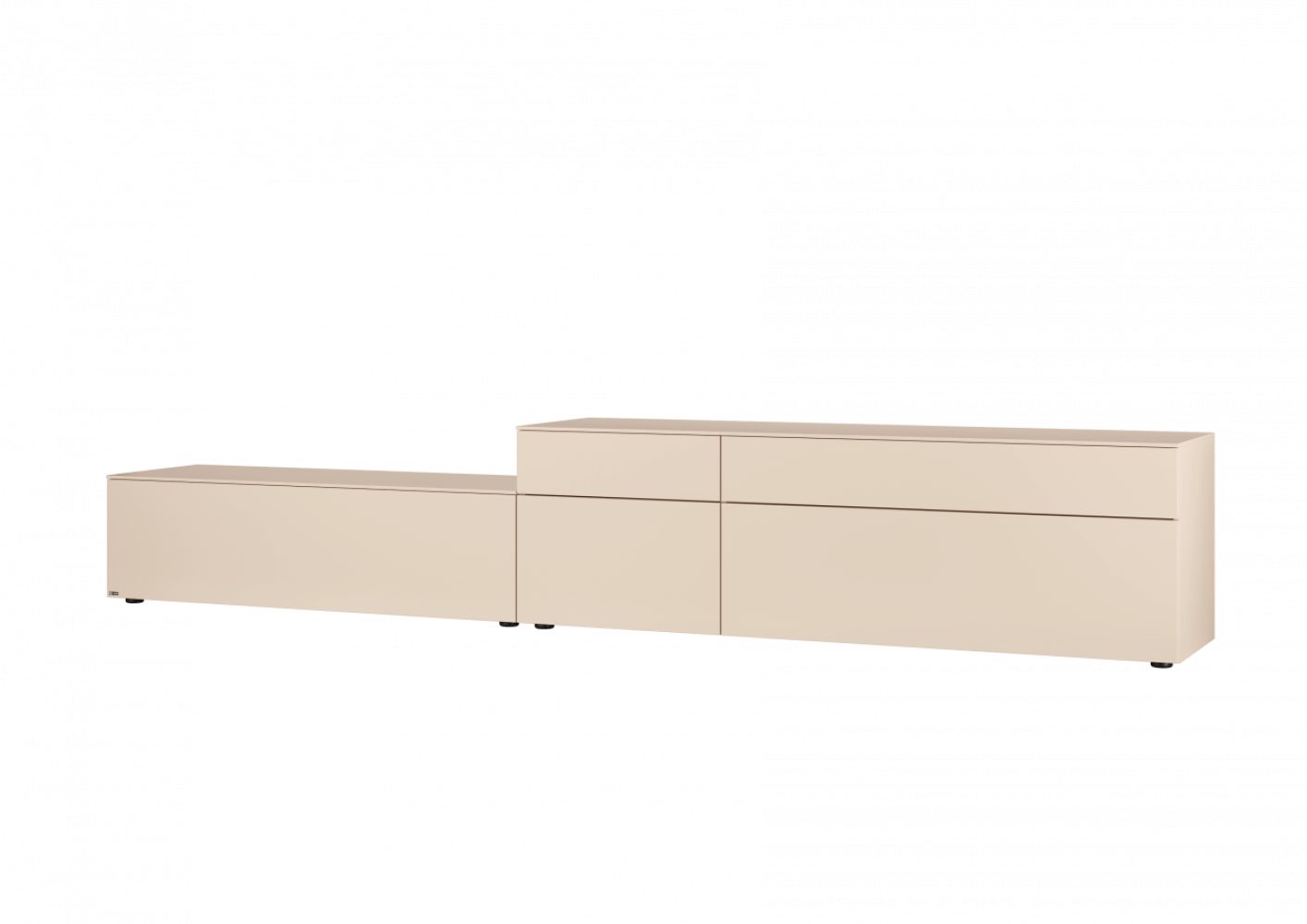 Merano Lowboard | Lack sahara 3533 3503 spiegelbildlich links Rechts 9402 - TV-Vorbereitung inkl. Kabeldurchlass 9165 - 2 x Geräteauszugsböden, á 60 cm, T 41 cm, hinter Klappe Lowboard Bild 1