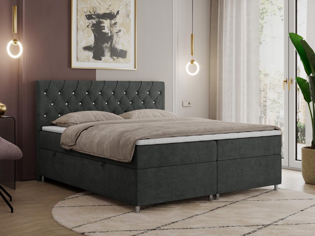 Boxspringbett Doppelbett Polsterbett Kunstlederbett mit Bettkasten - ROMA - 160x200cm - Dunkelgrau Stoff - H3 Bild 1