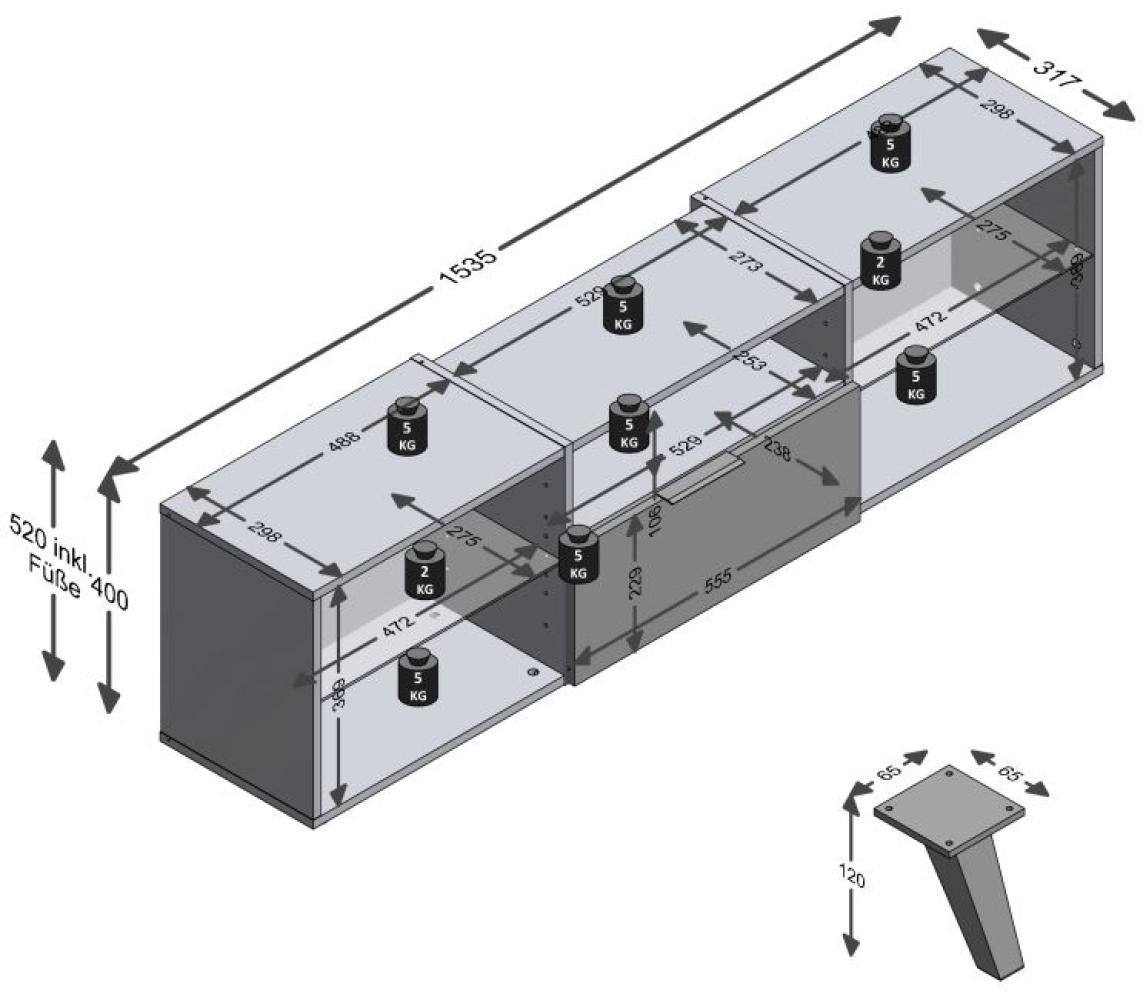 FMD Möbel - DARK 4 - TV/Hifi Lowboard - melaminharzbeschichtete Spanplatte - schwarz - 153,5 x 52 x 31,5cm Bild 1