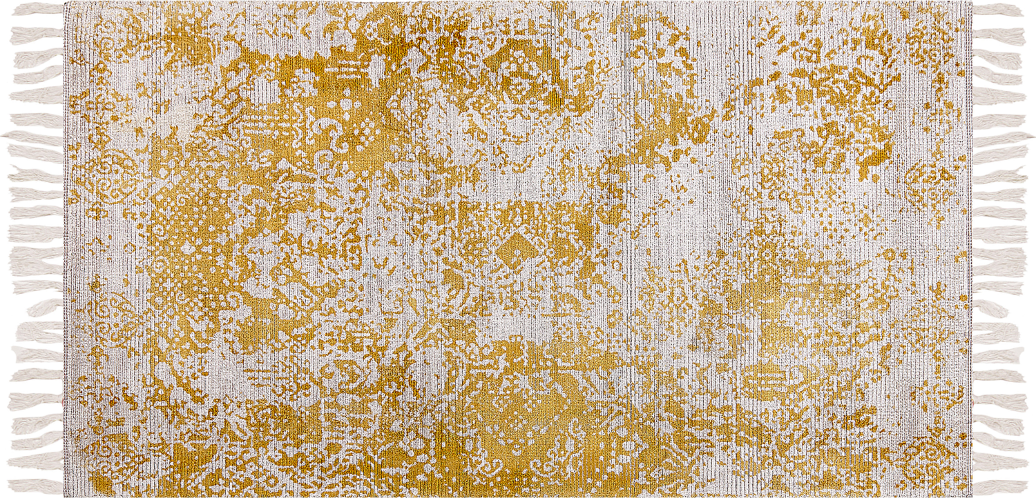 Teppich Viskose senfgelb beige 80 x 150 cm orientalisches Muster Kurzflor BOYALI Bild 1