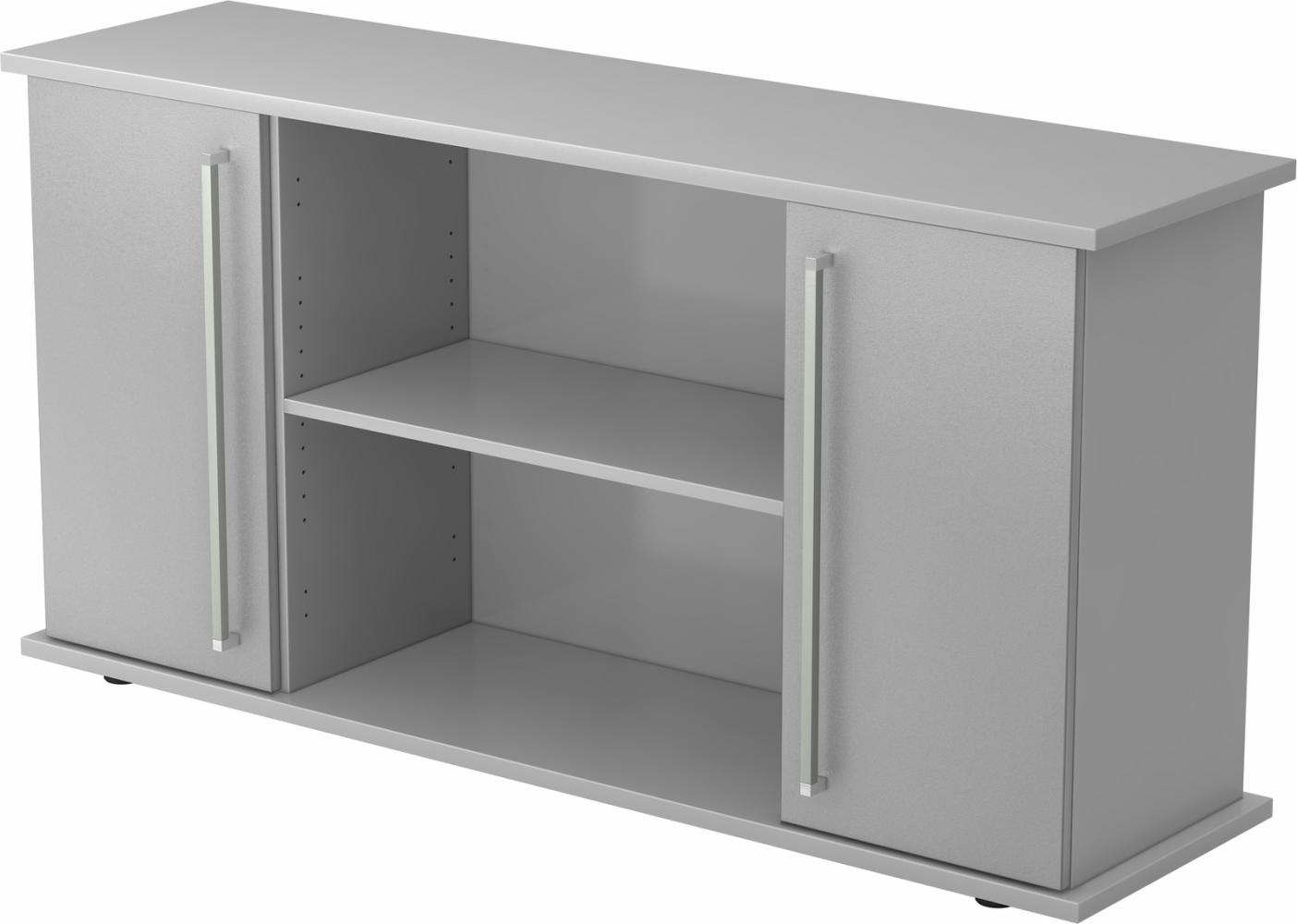 bümö® Sideboard mit Türen und Chromgriffen in Grau/Silber Bild 1