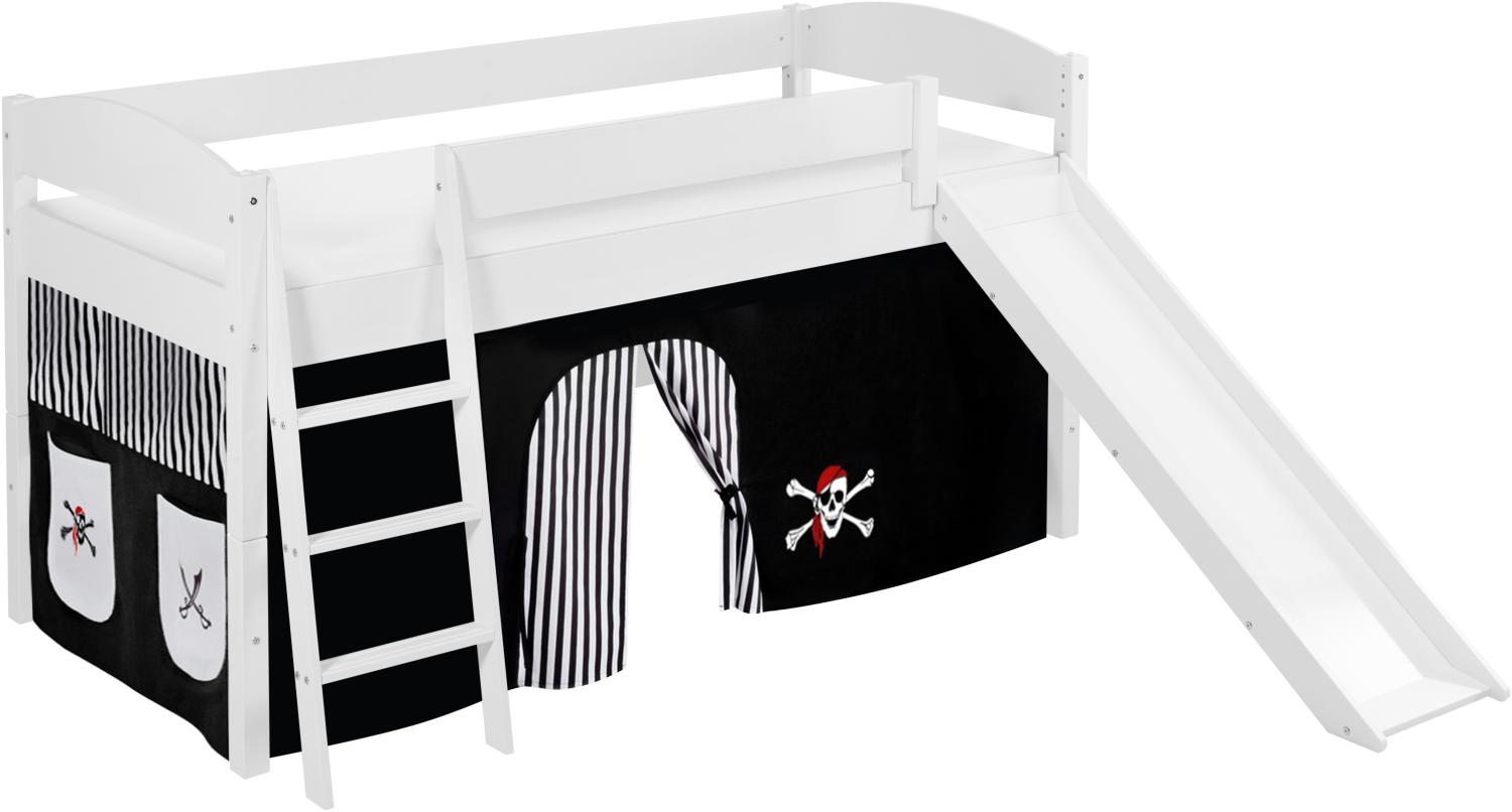 Lilokids 'Ida 4105' Spielbett 90 x 200 cm, Pirat Schwarz Weiß, Kiefer massiv, mit Rutsche und Vorhang Bild 1