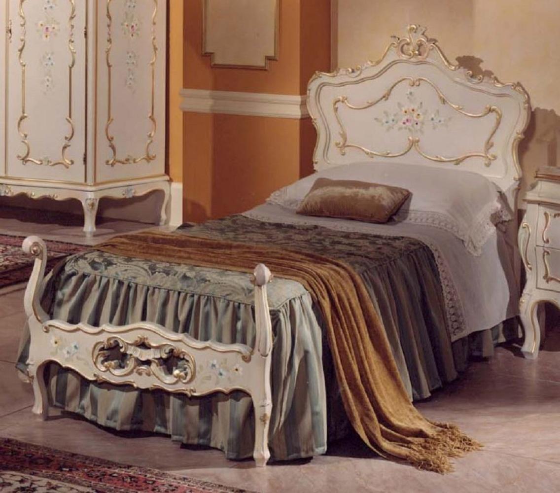 Casa Padrino Luxus Barock Einzelbett Elfenbein / Mehrfarbig / Gold - Prunkvolles Barockstil Massivholz Bett - Luxus Schlafzimmer Möbel im Barockstil - Luxus Qualität - Made in Italy Bild 1
