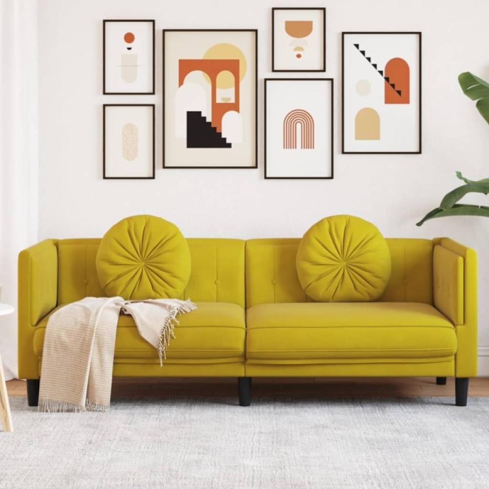 Sofa mit Kissen 3-Sitzer Gelb Samt (Farbe: Gelb) Bild 1