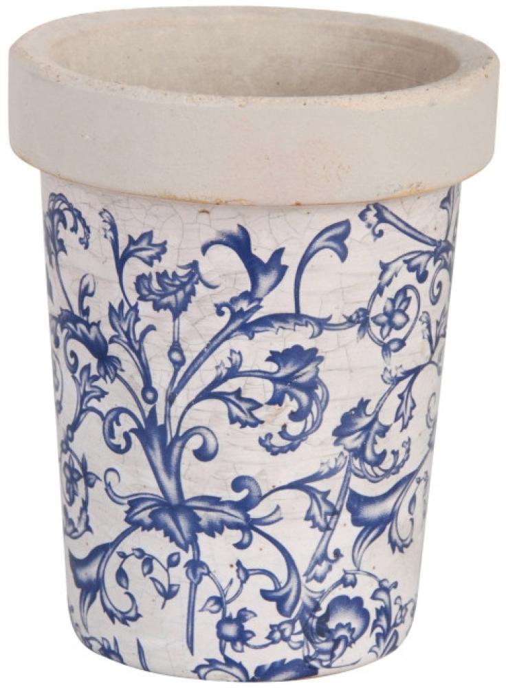 2 Stück Esschert Design Blumentopf, Blumengefäß in blau-weiß aus Keramik, rund, ca. 13 cm x 13 cm x 16 cm Bild 1