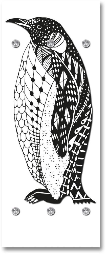 Queence Garderobe - "Penguin" Druck auf hochwertigem Arcylglas inkl. Edelstahlhaken und Aufhängung, Format: 50x120cm Bild 1