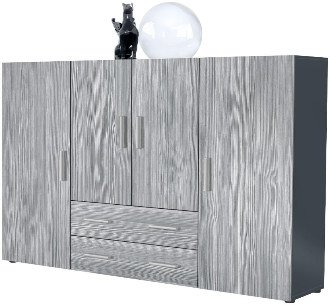 Highboard Nora Anrichte mit 2 Schubladen und 4 Türen mit insgesamt 8 Fächer dahinter, Anthrazit matt/Avola-Anthrazit (166,5 x 106,5 x 35 cm) Bild 1