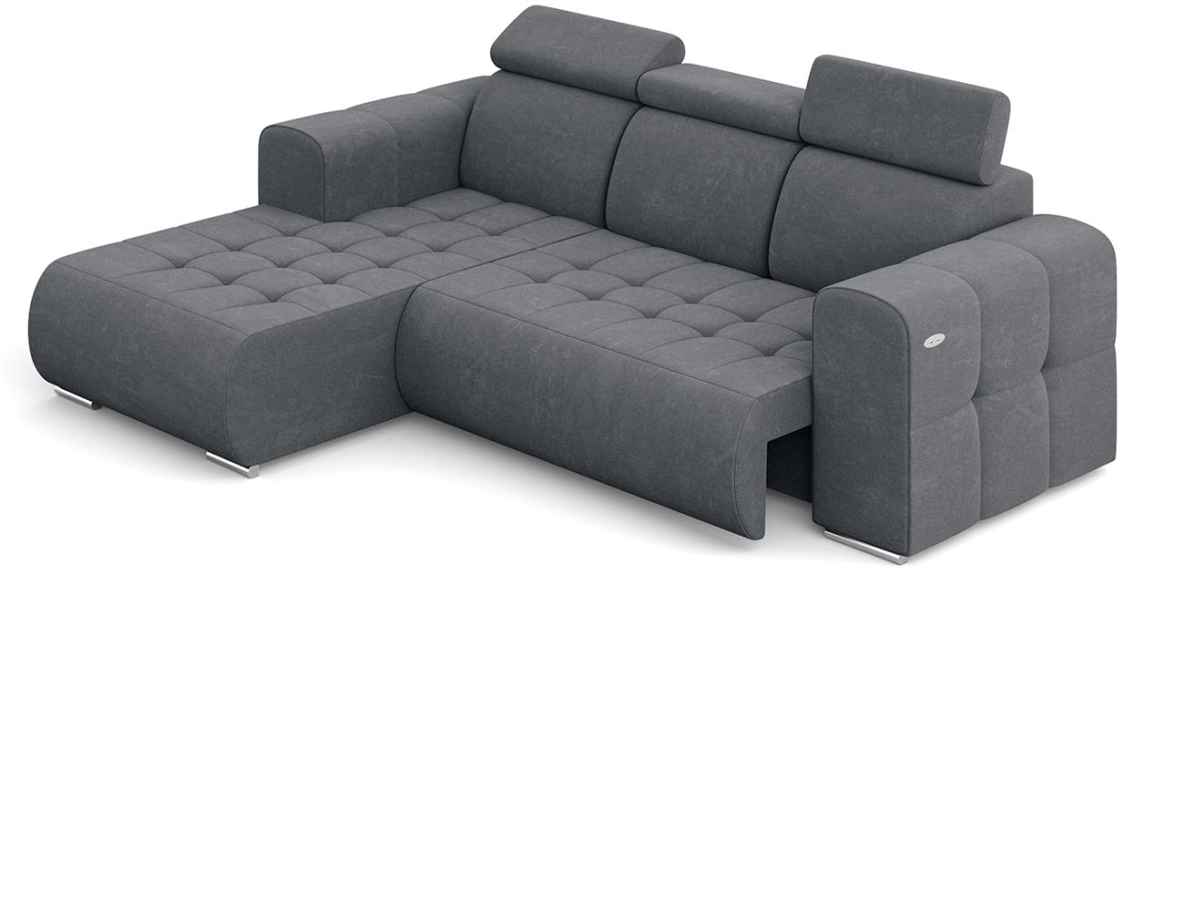 MEBLINI Elektrische Schlafcouch - Ecksofa mit Schlaffunktion - Sofa mit Relaxfunktion und Kopfstützen - Couch L-Form - Eckcouch - Wohnlandschaft - MADELINE - 266x200x93cm Links - Dunkelgrau Samt Bild 1