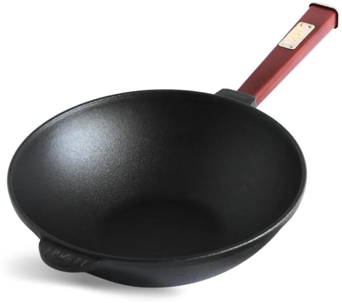 Wok Bratpfanne Ø24 cm 2,2 L aus Gusseisen mit Holzgriff Asia Wokpfanne Induktion Bild 1