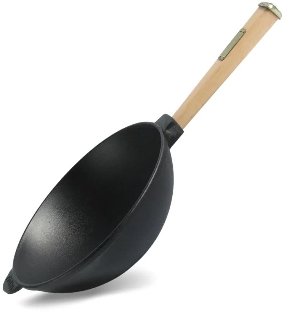 4BIG. fun Wok Wokpfanne 2,2 L Gusseisen Wok Schmortopf 24 cm, Gusseisen (Asia Wok - Grillpfanne), Holzgriff abschraubbar, Induktionsgeeignet Bild 1