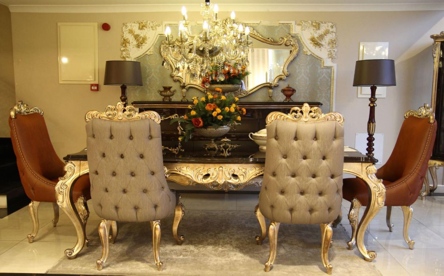Casa Padrino Luxus Barock Esszimmer Set - 1 Esstisch & 6 Esszimmerstühle - Prunkvolle Esszimmermöbel im Barockstil - Luxus Qualität Bild 1
