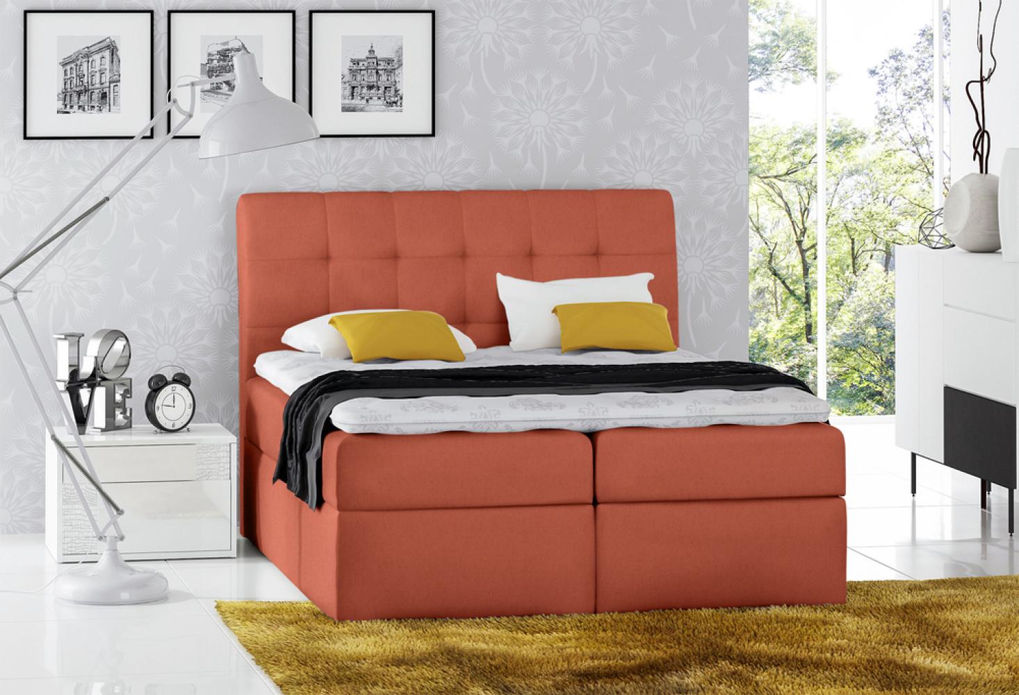 Stylefy 'Bagira' Boxspringbett Velours Orange 180 x 200 cm Bild 1