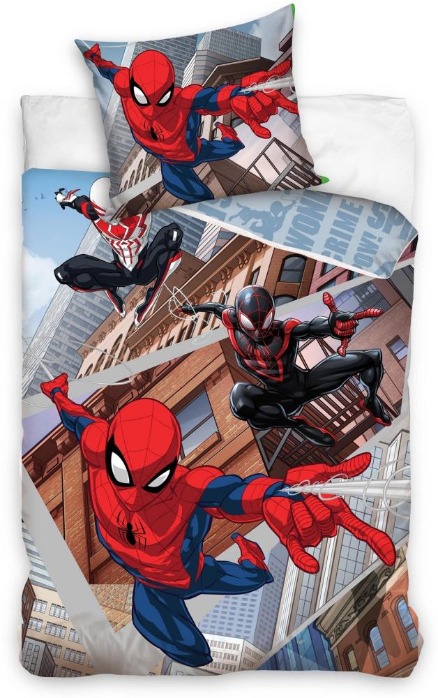 Spiderman Biber-Bettwäsche Blau für Jungen 135x200cm 80x80cm im Comic Stil aus 100% Baumwolle Bild 1