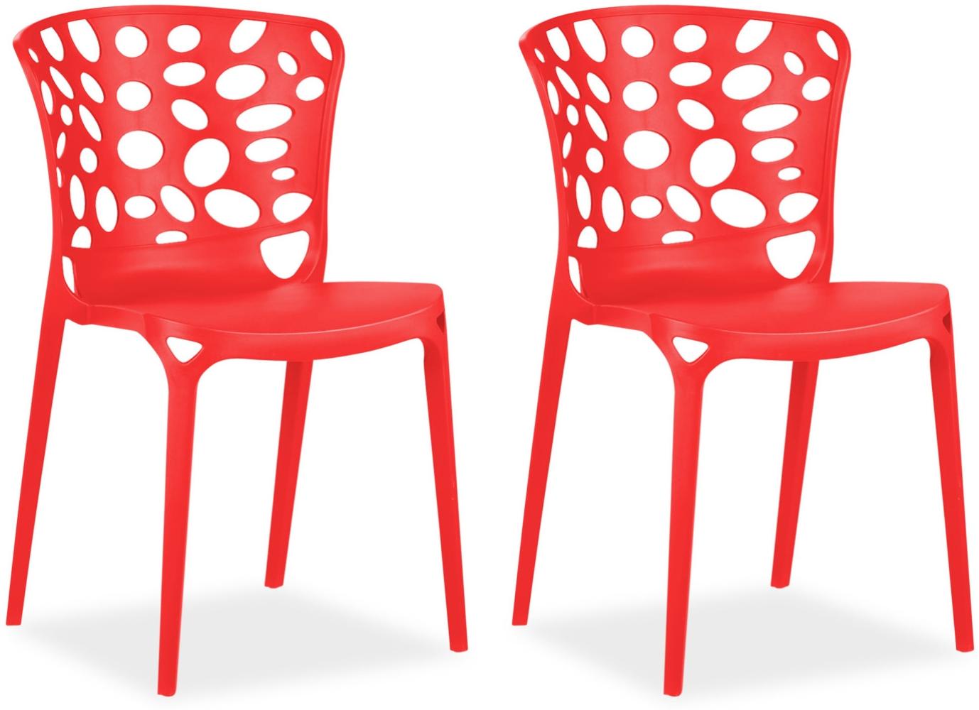 Gartenstuhl 2er Set Modern Rot Stühle Küchenstühle Kunststoff Stapelstühle Balkonstuhl Outdoor-Stuhl Bild 1