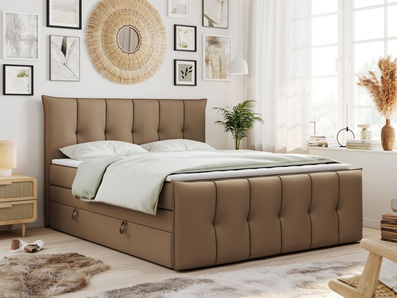 Boxspringbett KING DE LUX - 7-Zonen Matratze - PREMIUM-11-KING - 120x200cm - Braun Kunstleder - H3 Bild 1