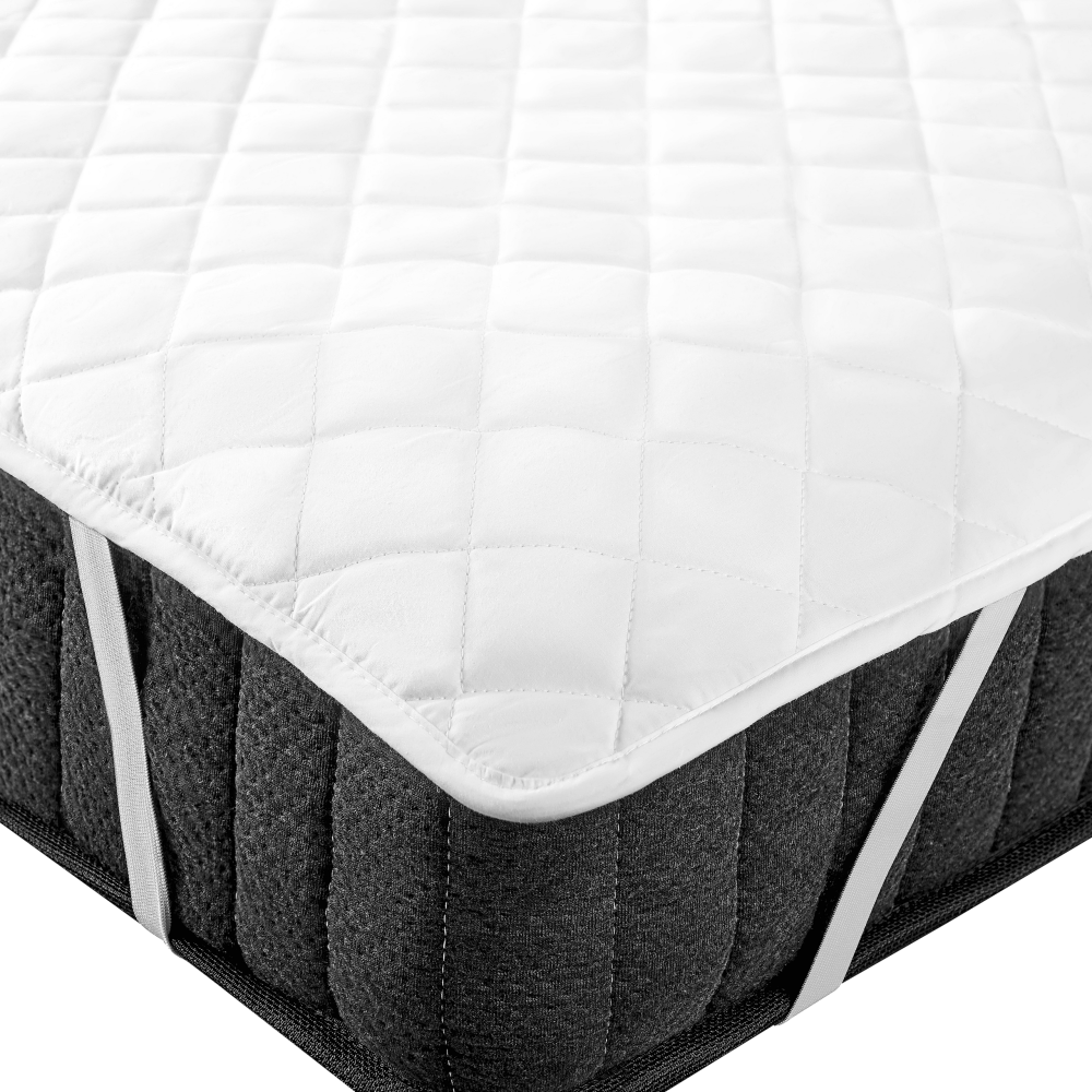 Matratzentopper Weiß Japara Baumwolle und Mikrofaser 160 x 200 cm MANASLU mit Gummizug an den Ecken Versteppt Matratzenschutz Auflage für Doppelbett Bild 1