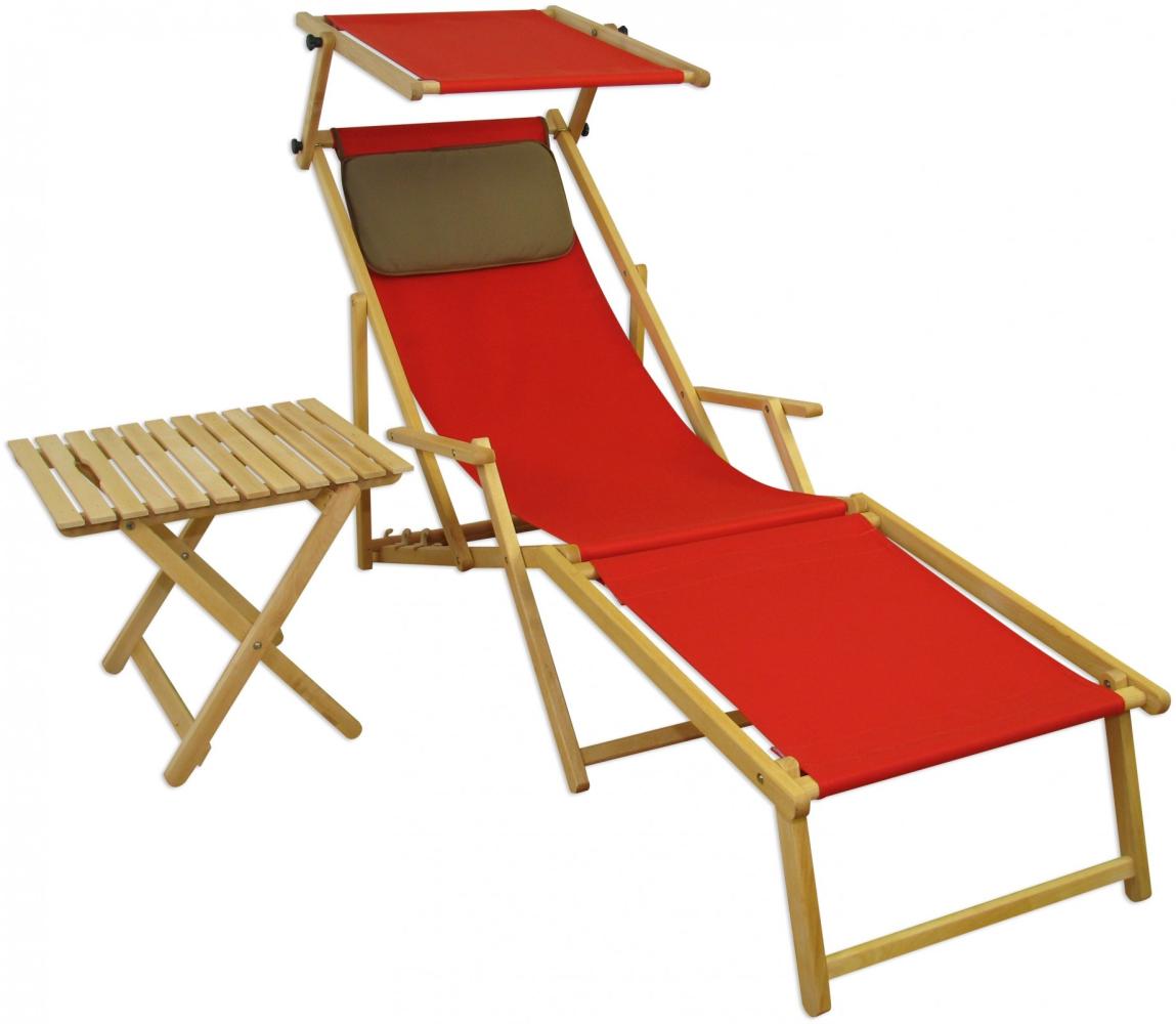 Relaxliege rot Gartenliege Strandliege Fußteil Kissen Sonnendach Tisch hell 10-308 N FST KD Bild 1