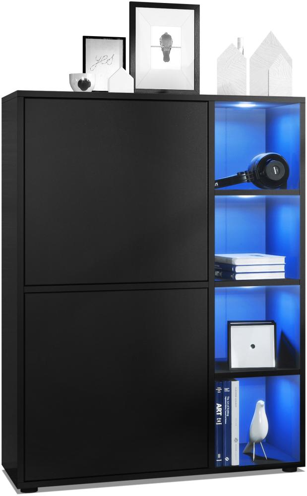 Highboard Schrank Anrichte Cuba mit 8 Fächern, Korpus in Schwarz matt / Fronten in Schwarz matt, mit RGB LED Beleuchtung Bild 1