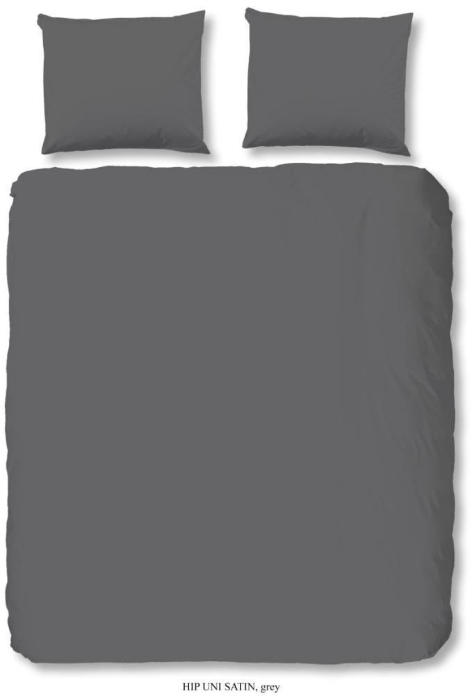 HIP Mako Satin Bettwäsche 3 teilig Bettbezug 240 x 220 cm Kopfkissenbezug 60 x 70 cm Uni duvet cover 0280. 03. 03 Grey Bild 1